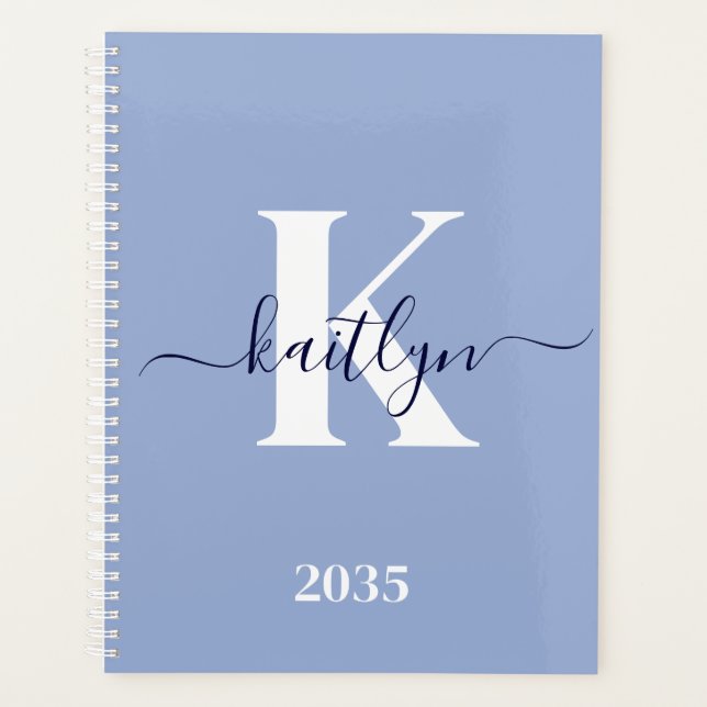 Agenda Monograma de guión azul moderno (Anverso)