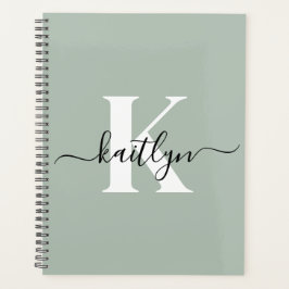 Agenda Monograma de guión de color verde sabio moderno