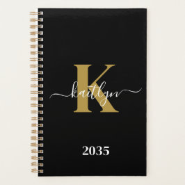 Agenda Monograma de guión de oro negro elegante