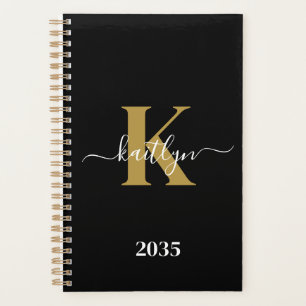 Agenda Monograma de guión de oro negro elegante