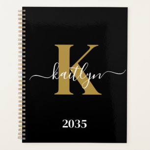 Agenda Monograma de guión de oro negro elegante