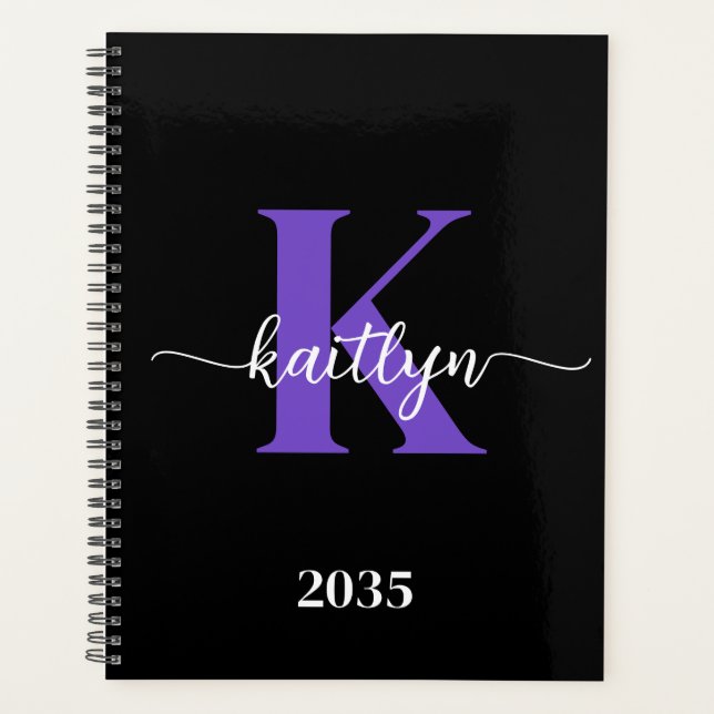 Agenda Monograma de guión negro morado (Anverso)