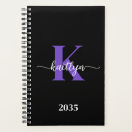 Agenda Monograma de guión negro morado