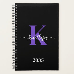 Agenda Monograma de guión negro morado