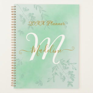 Agenda Monograma de hojas verdes acuarelas