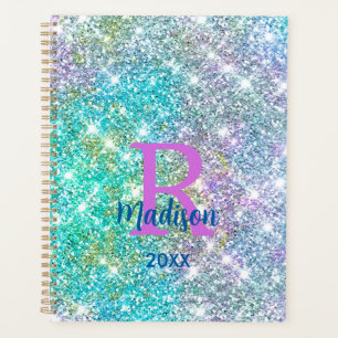 Agenda Monograma de imitación azul azul de unicornio cutá