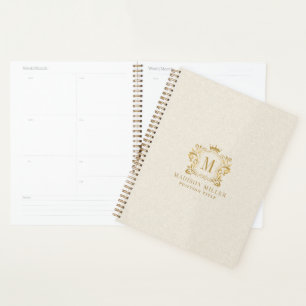 Agenda Monograma de la Corona de la Cresta Real Dorada Be
