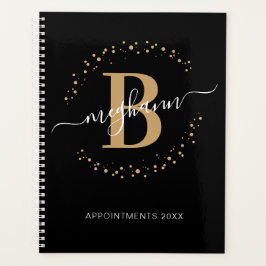 Agenda Monograma de la escritura Girly Modern Black Gold
