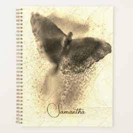 Agenda Monograma de la foto de la mariposa de color dorad