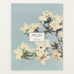 Agenda Monograma de las flores de azalea de crema blanca 