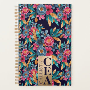 Agenda Monograma de las flores de color de agua de mostaz