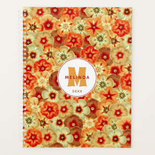 Agenda Monograma de las flores hippie del Naranja Groovy