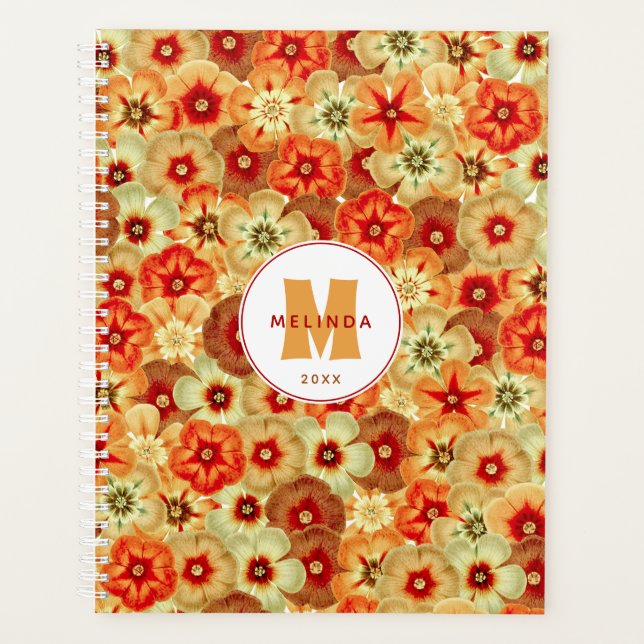 Agenda Monograma de las flores hippie del Naranja Groovy  (Anverso)