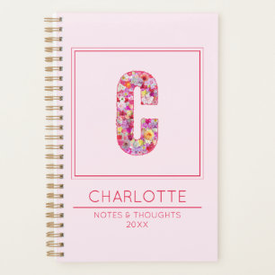 Agenda Monograma de letra C femenina floral rosa linda