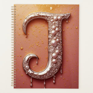 Agenda Monograma de letra J de diamantes de lujo con gota