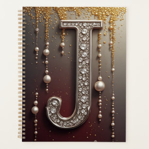 Agenda Monograma de letra J de joyas de lujo con brillo