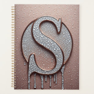 Agenda Monograma de letra S en oro rosa con gotas de cris