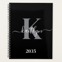 Monograma de letra script gris negro moderno