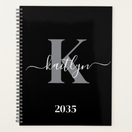 Agenda Monograma de letra script gris negro moderno