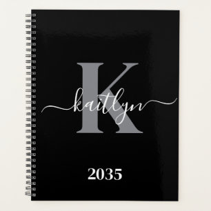 Agenda Monograma de letra script gris negro moderno