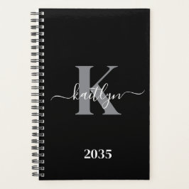 Agenda Monograma de letra script gris negro moderno