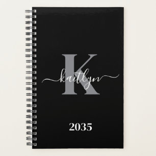 Agenda Monograma de letra script gris negro moderno