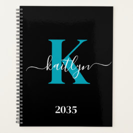 Agenda Monograma de letra script moderna negro turquesa
