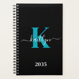 Agenda Monograma de letra script moderna negro turquesa