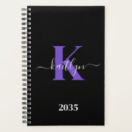 Agenda Monograma de letra script morado negro moderno