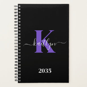 Agenda Monograma de letra script morado negro moderno