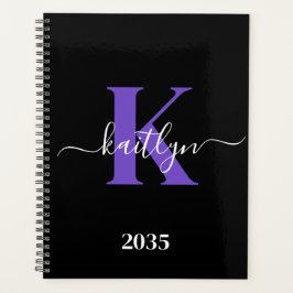 Agenda Monograma de letra script morado negro moderno