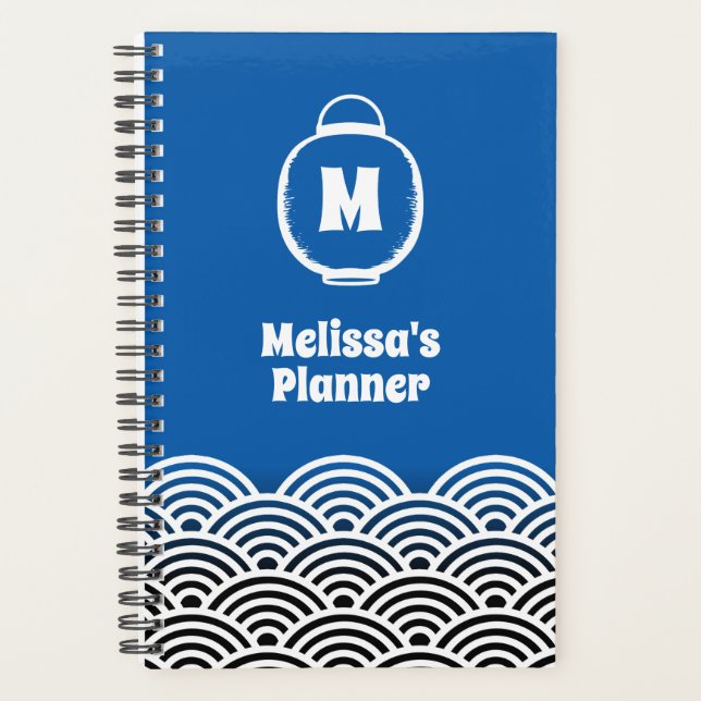 Agenda Monograma de linterna y patrón de onda japonés (Anverso)