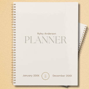 Agenda Monograma de logotipo comercial blanco y dorado