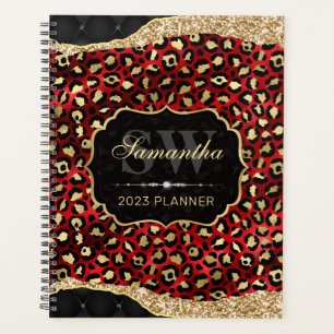 Agenda Monograma de lunares de leopardo con lámina de oro