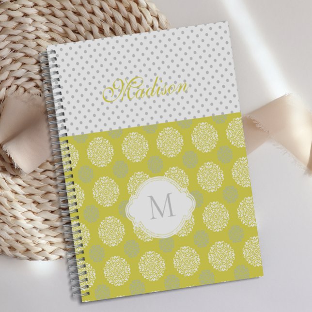 Agenda Monograma de lunares grises Chartreuse de moda (Subido por el creador)