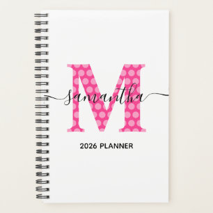 Agenda Monograma de lunares rosa femenino