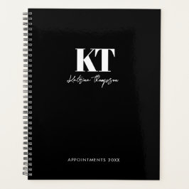 Agenda Monograma de manuscrito blanco negro con firma Min