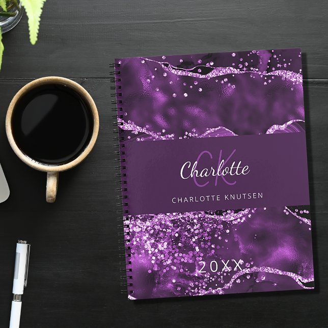 Agenda Monograma de mármol de agate rosa morado 2026 (Subido por el creador)
