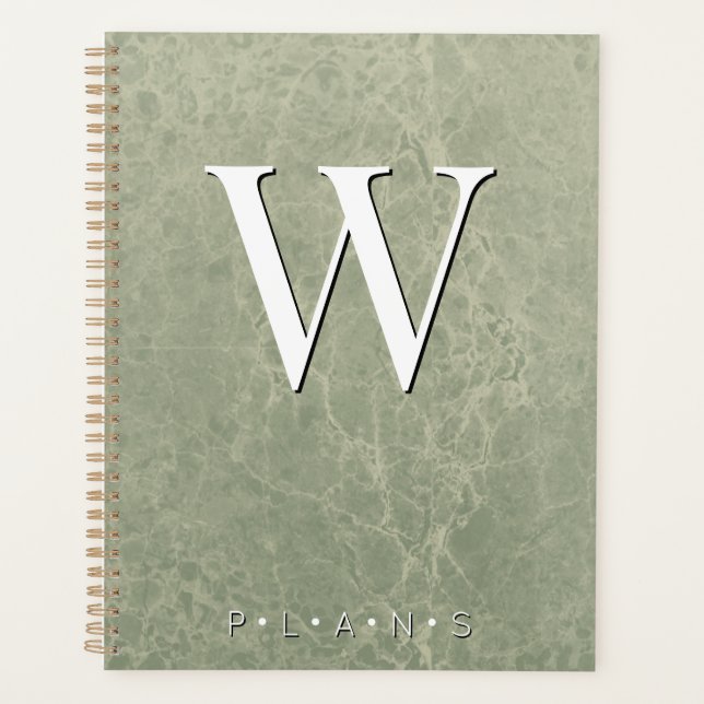 Agenda Monograma de mármol moderno verde sage (Anverso)