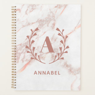 Agenda Monograma de mármol rosa Cualquier Personalizado 