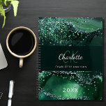 Agenda Monograma de mármol verde agate purpurina 2025<br><div class="desc">Un ágate verde oscuro,  fondo de mármol de piedra con un falso purpurina. Personalice y añada sus iniciales de monograma,  nombre y año.</div>