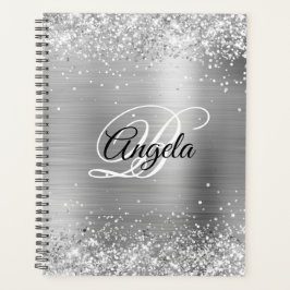 Agenda Monograma de Metal Cepillado con Brillo Plateado F