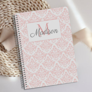 Agenda Monograma de moda de crema rosa Damask Cute Girly