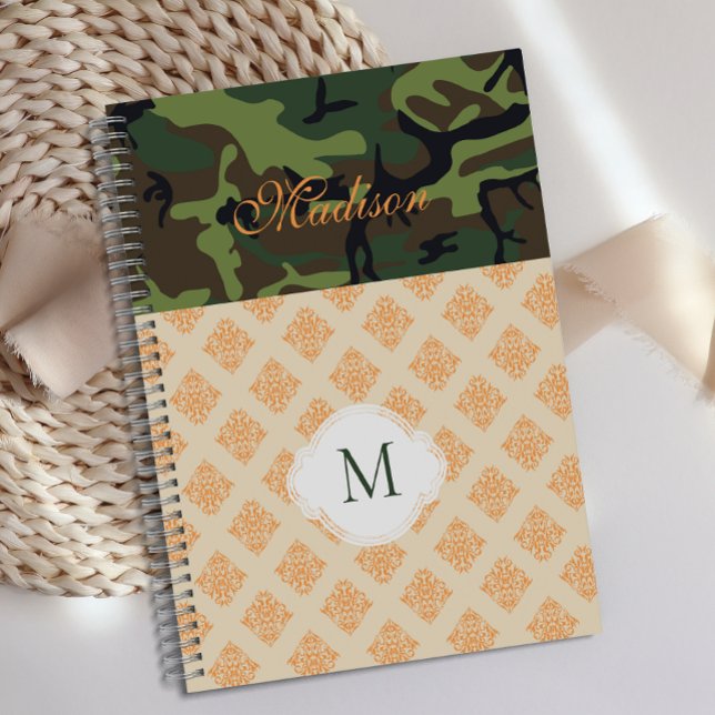 Agenda Monograma de moda de Damasco de Camuflaje naranja (Subido por el creador)