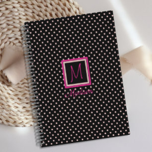 Agenda Monograma de moda de Punto de Polka Negro y Rosa