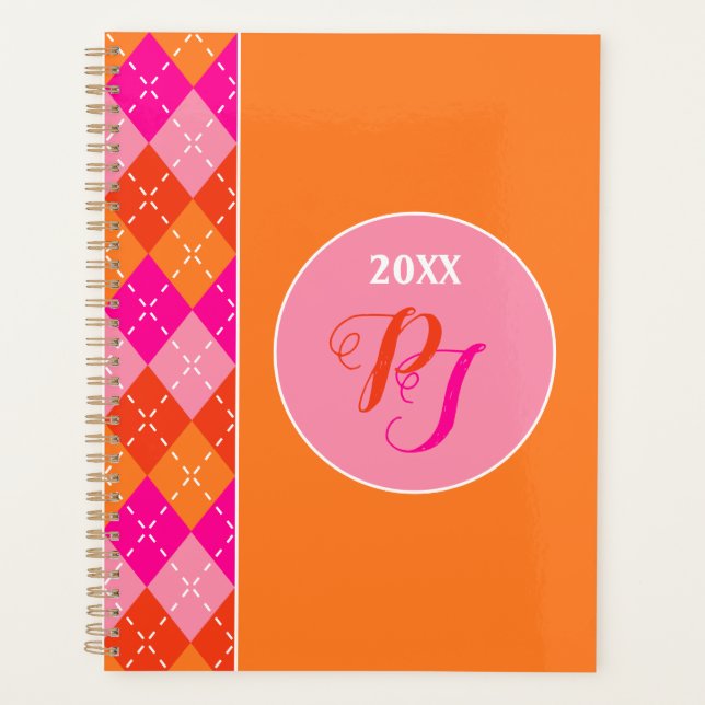 Agenda Monograma de Naranja rosado yuppie preppy deportiv (Anverso)
