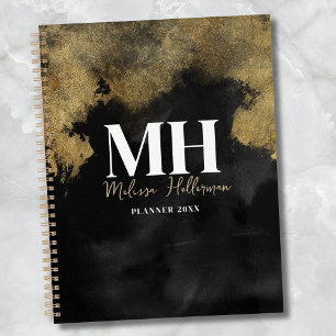 Agenda Monograma de nombre con letra script de oro negro