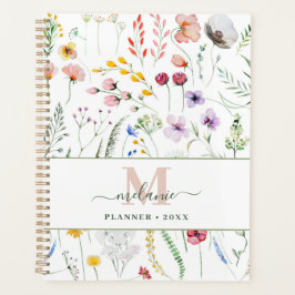 Agenda Monograma de nombre personalizado Boho Wildflowers