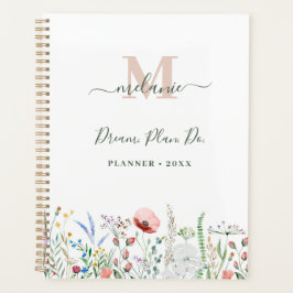 Agenda Monograma de nombre personalizado Boho Wildflowers