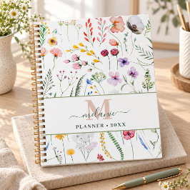 Agenda Monograma de nombre personalizado Boho Wildflowers